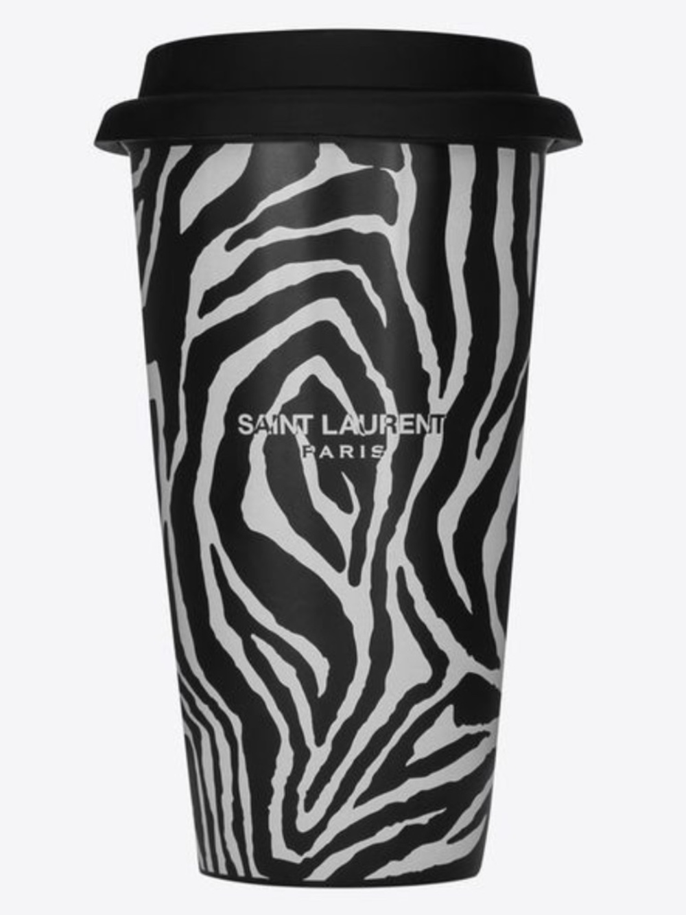 Saint Laurent YSL Black White Zebra Print Logo Ceramic Coffee Tea Travel Mug Cup